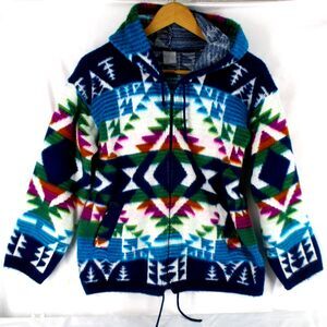 ARTESANIAS Tuntaquimba Tribal Knit Zip Up 100% Wool Sweater Hoodie Size S Adult